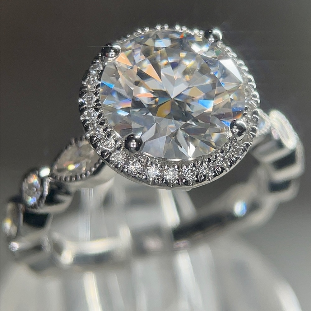 3ct with Halo & Art Deco band moissanite ring